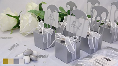 12x Kartonagen EinsSein® Gastgeschenke Hochzeit Tischkartenhalter Stuhl silber mit Namenskärtchen Hochzeitsmandeln Bonboniere Kartonage Geschenkboxen Geschenkbox Taufe Taufmandeln Tischkarten - 2