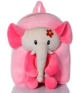 Babyjoys Soft Plush Fabric Elephant School Bag for Baby Boys and Girls (Pink)