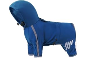 WUURAA Hunde-Regenmantel mit Kapuze, 4 Beinen, reflektierend, wasserdicht, hautfreundlich, Polyester, Blau, XXL