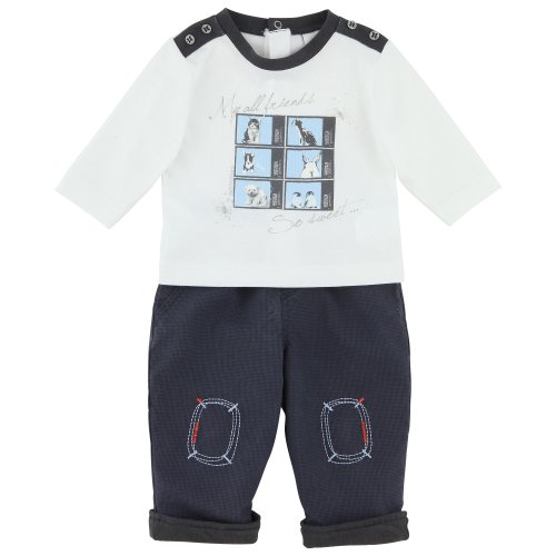 3Pommes Baby Boy's Sweat and Trousers Outfit with Print Of Cute Baby Animals Charcoal Grey 9 - 12 Months