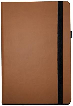 Brown A5+ Large Plain Black 100gsm Pages, Elastic Closure,Bookmark Hardcover Notebook with 196 ruled pages (front and back)