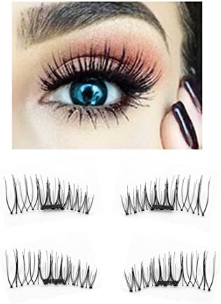 Reusable Magnetic 3D Fake Eyelashes, NO GLUE NEEDED Hand Made Ultra Thin Natural Look False Eyelashes Extension, Easy to apply 0.2mm Magnet Fiber Eye Lashes with Nice Case 1 Pair/4PCS