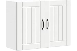 vidaXL Kitchen Wall Cabinet Lucca - White Engineered Wood, Glass Doors, Wall-Mounted Storage 80x31x60 cm