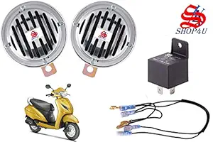 SHOP4U Super Tone Silver Chrome Grill Horn with Relay and Wire Compatible with Honda Activa 5G - Set of 2