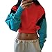 Produktbild Swallowuk Kurz Pullover Damen Mode Jumper Sweatshirt Vintage Langarm Tops Sport Patchwork Bluse Baggy Pullis Oberteile (L, Rot)