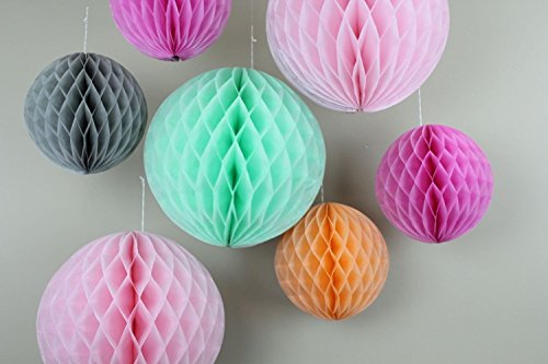 NectaRoy Wabenball Wabenbälle Honeycombs Pompoms Ball Hochzeit Partei Feier Dekoration für Hochzeit/Gebutztag/Baby Shower/Weihnachten (Rosa) - 8