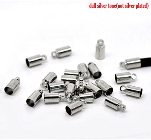 10 x Silver Tone Necklace Cord End Tip Beads Caps W/Loop - 9mm - L12836