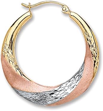 9ct 3 Coloured Rose White and Yellow Gold Hoop Earrings