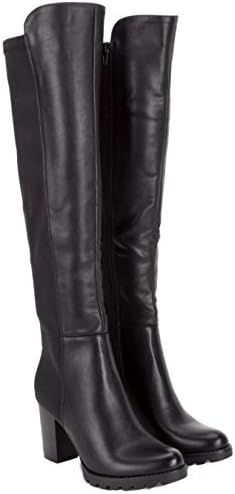 Ladies Womens Mid High Block Heel Over Knee High Stretch Zip Up Boots Shoes Size [Black Faux Leather/Zip Up UK 8/EU 41/US 10]