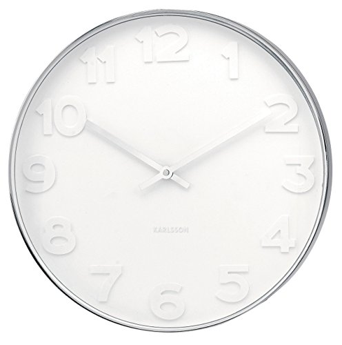 Karlsson KA4383 Wanduhr Mr. White Numbers Stahl Poliert, Metall, weiß, 6 x 37.5 x 37.5 cm