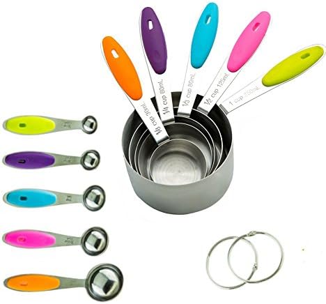 Idvor Measuring Cups and Spoons 10 Pieces Stackable Stainless Steel Set with Silicone Handle to Measure Dry and Liquid Ingredients for Kitchen Craft Cooking Baking (mixed)
