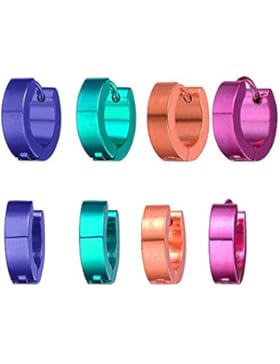LIOR Unisex Erwachsene-Schmuck 4 Paar Ohrringe-Springform-Ring, Edelstahl, Grün, Orange, Violett, Rosa