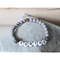 Namensarmband rosegold farben grau matt mit Herz individuell Wunschname Junge Taufe Kommunion Geburt Kind personalisierbar Kinderarmband Wunschname