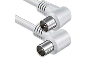 1aTTack.de Cavo antenna angolato 2,5 metri 2x spina coassiale schermata 90° > presa coassiale 90° bianco St-Ku (2x angolo) 80db