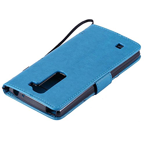 C-Super Mall-UK LG G4C / LG G4 MINI / H525N hülle[Zur Erinnerung: nicht geeignet für LG G4]: Geprägte Baum Katzen-Schmetterlings-Muster PU-Leder-Mappen-Standplatz -Schlag-hülle für LG G4C / LG G4 MINI / H525N(blau) - 6