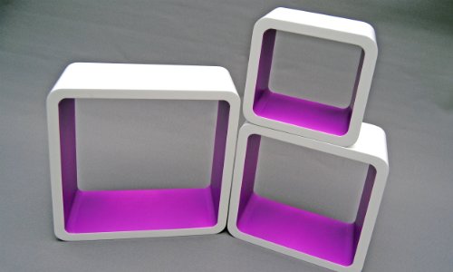 3er Set Lounge Cube Regal Design Retro 70er Wandregal Hängeregal in Weiß Lila - 7
