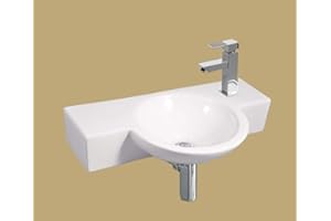 Omeere 40x23cm - Lavabo de cerámica baño,ovalado,Lavabo sobre encimera,Lavamanos Cuarto de Baño,tamaño pequeño,lavabo suspendido