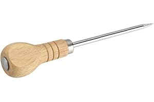 SagaSave Pic à glace en acier inoxydable de 18,5 cm avec poignée en bois pour bar, cuisine, pique-nique, camping