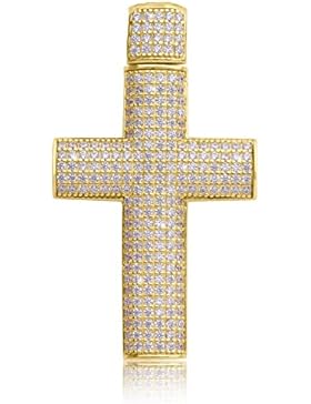MyGold Kreuz-Anhänger (ohne Kette) Gelbgold 585 Gold massiv mit Steinen 224 Zirkonia 38mm x 22mm Goldkreuz groß...