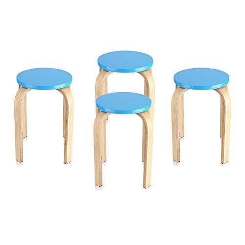 GOTOTOP Lot de 4pcs Tabourets Empilables en Bois Multi-Couleur Hauteur 45cm (4pcs Bleus)