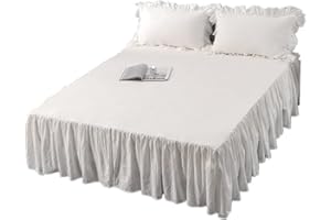 Yinghesheng Elegant Bettrock Tagesdecken Bett Blatt RöCke BettröCke Bettvolant Verdicken Bettlaken Satin Beige Matratzenbezug Spannbetttuch Bettabdeckungs,Weiß,140x200cm+40cm