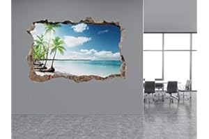 WMOLTDTM Palms and Caribbean Beach Photo Hole in Wall Sticker Wall Mural (13313070) Beach (60cm x 40cm)