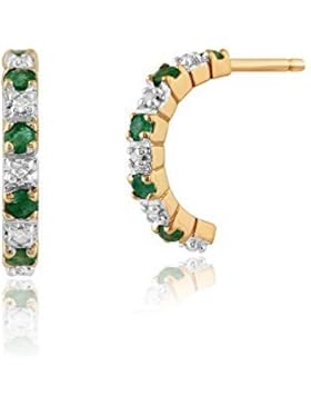Gemondo Smaragd Ohrringe, 9ct Gelbgold 0,20 Karat Smaragd & 4pt Diamant Halber Reifen Stil Ohrringe