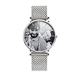 Panicy Personalisierte Uhr mit Foto Benutzerdefinierte Edelstahl Armbanduhr für Mens Frauen Liebhaber Geschenk