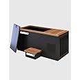 The UK Ice Bath Company/Electric Ice Bath/Stainless Steel/Ice Bath Thermometer with Chiller Inside/Ice Bath Tub / 2 °C −42 °C/Cold Therapy/Ice Bath Outdoor (Black Base: Wooden Top)