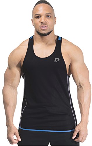Decisive Fitness Designer Gym Stringer Vest, Gym Vest, Racer Back (Black-Blue)