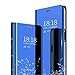 Price comparison product image MLOTECH Case for Huawei P Smart 2019 case,+ tempered glass Flip Clear View Translucent Standing Cover Mirror Plating Holder Full Body 360°Smart Cover Protection Sky Blue