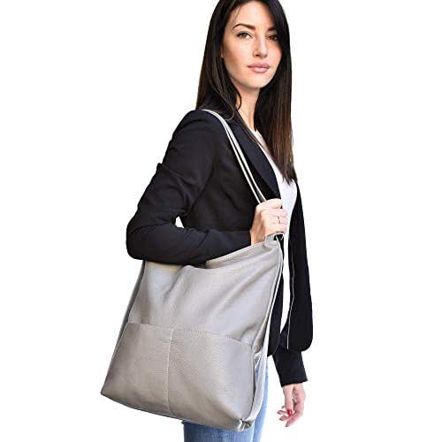 GR GANZA ROMA Borsa in Pelle da Donna trasformabile in Zaino con tasche  esterne di medie dimensioni - borsa multifunzionale a tracolla scorrevole -  TEODORO Made in Italy (Grigio Bis) : Amazon.it: Prodotti Handmade