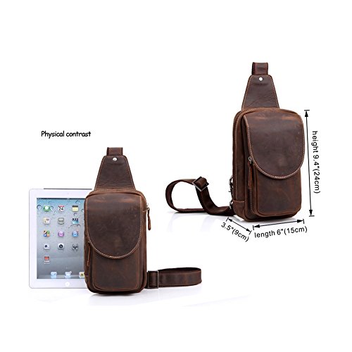 Hombres Retro Aut  ntico Cuero de Vaca Deporte Excursionismo Paquete de Crossbody Mochila Mensajero Bolso del Pecho  marr  n 