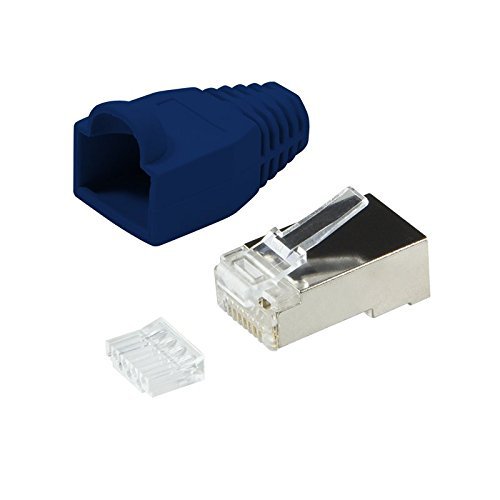 BIGtec 20 x RJ45 Stecker CAT.5e blau / Stecker + Tülle + Knickschutz / CAT5 Crimp Stecker , RJ45 Steckverbinder für Patchkabel , geschirmter RJ45 Stecker