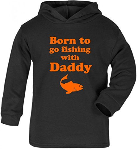 Purple Penguin Clothing Baby Toodler Hoodie - Born to go Fishing with Dad - Black / Orange Print 2-3 Years