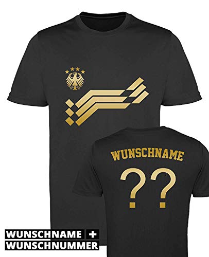 Comedy Shirts EM WM – Retro-Trikot – WUNSCHDRUCK – Jungen Trikot – Schwarz/Gold Gr. 122-128