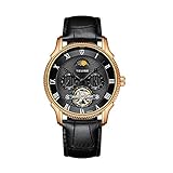 ZYWTZ® Mechanische Uhr Für Herren Hochwertiges Lederband Multifunktions-Zifferblattdesign Geeignet Für Männer,Black
