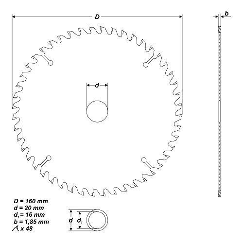HM Kreissägeblatt Ø 160 x 20 / 16 mm 46 Zähne Sägeblatt für Holz Plexiglas Alu - 4
