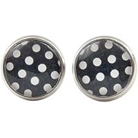 Ohrstecker Cabochon Polka Dots Pünktchenmuster schwarz weiß versilberte Fassung 14mm Handgemacht