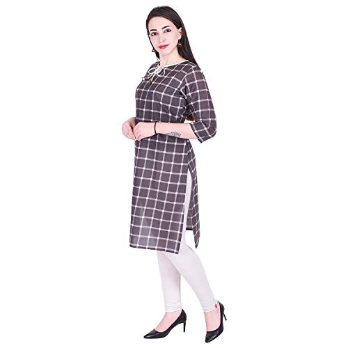 Flizon Women's Cotton Printed Straight Calf Length Grey Kurti