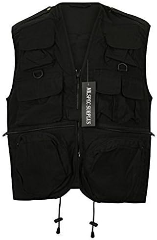 MILSPEC SURPLUS Men's Multi-Pocket Outdoor Fishing Hunting Utility Vest Waistcoat Gilet Jacket (Medium, Black)
