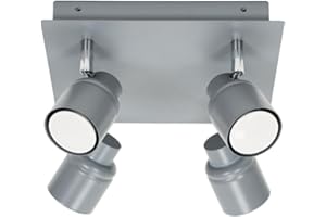 VALUELIGHTS 4 Way Square Ceiling Spotlight Adjustable GU10 IP44 Rated Bathroom Lamp Spot Light - Matt Grey + LED Bulbs 3000K Warm White