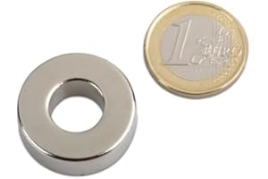 THE MAGNET SHOP Anello magnetico da 26,0 (diametro) x 12,0 x 9,0 mm, supermagnete al neodimio N45 in nichel, con tenuta di 15,4 kg