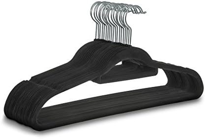 LIVIVO ® High Premium Quality Strong Velvet Flocked Hangers Non Slip Thin Space Saving Coat Hangers with Trouser Bar and Smooth Shoulder Curve - Wardrobe Coathangers for Garment, Suit, Dress, Clothing (100)