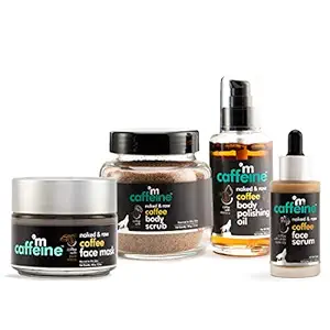 mCaffeine Must-Have Coffee Winter Skincare Set for Face and Body | Exfoliates, Moisturizes, Hydrates | Face Mask, Body Scrub, Body Oil, Face Serum
