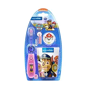 aquawhite Paw Patrol Flash Light Kids Toothbrush Set of 3 for Age 3+ (Pink)