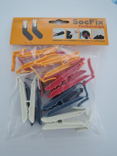 SocFix / 12 Stk. Sockenclips, Sockenklammern (je 3 Stk. rot / weiß / gelb / blau)