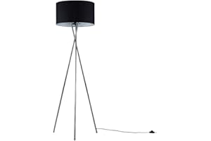 MiniSun | Modern Brushed Chrome Floor Lamp with a Black Drum Shade | Floor Lamps & Torchieres, Home Décor & Improvement Essential | Includes 6W GLS Bulb [3000K Warm White]