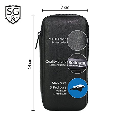 Premium Maniküreset 7-teilig, echt Leder Etui, Pediküreset – Nagelpflegeset , Feile aus Solingen, alle Teile des Manikürsets sind aus glanzvernickeltem und poliertem Stahl - 2