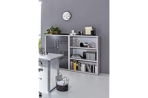 BMG-MOEBEL.DE abschliessbarer Aktenschrank Büroschrank Schrankwand Büromöbel Regal Office Edition in Lichtgrau/Anthrazit Hochglanz (Set 1 niedrig)